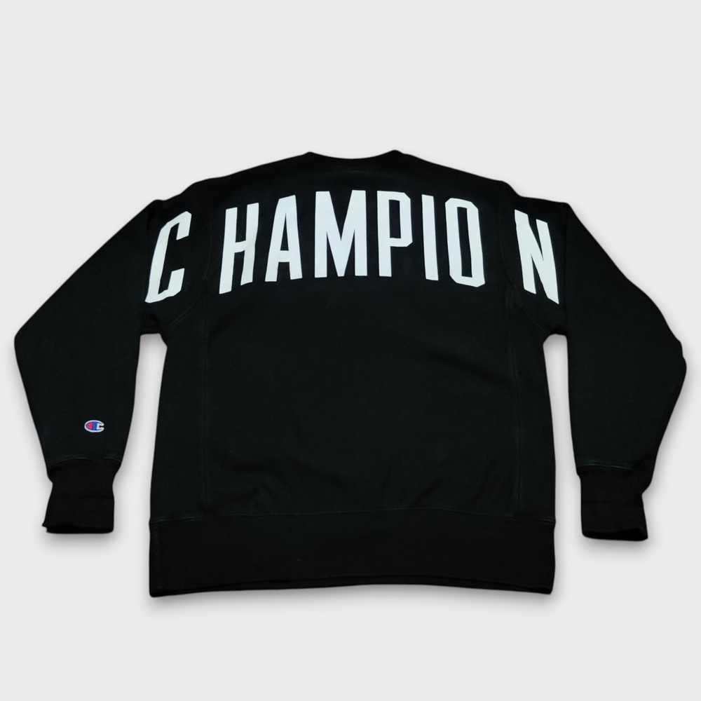 Vintage Champion Sweatshirt Mens Medium Black Reverse Weave Sweater Heavyweight